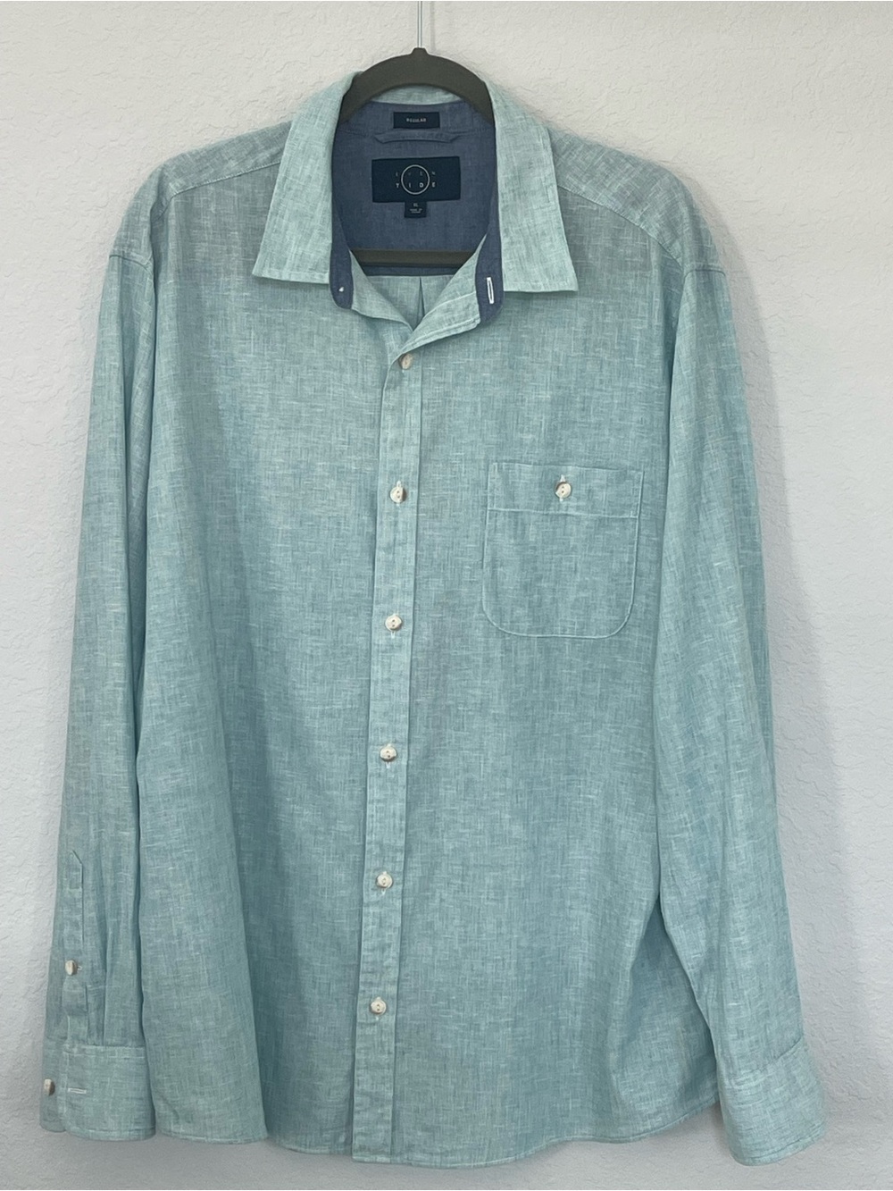 Eventide‎ XL Linen Cotton Button Front Shirt Seafoam Green Long Sleeve Casual
